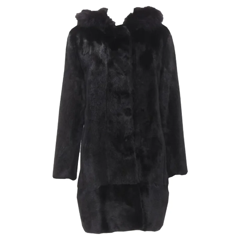 Isla fur long sleeve snap button hooded jacket