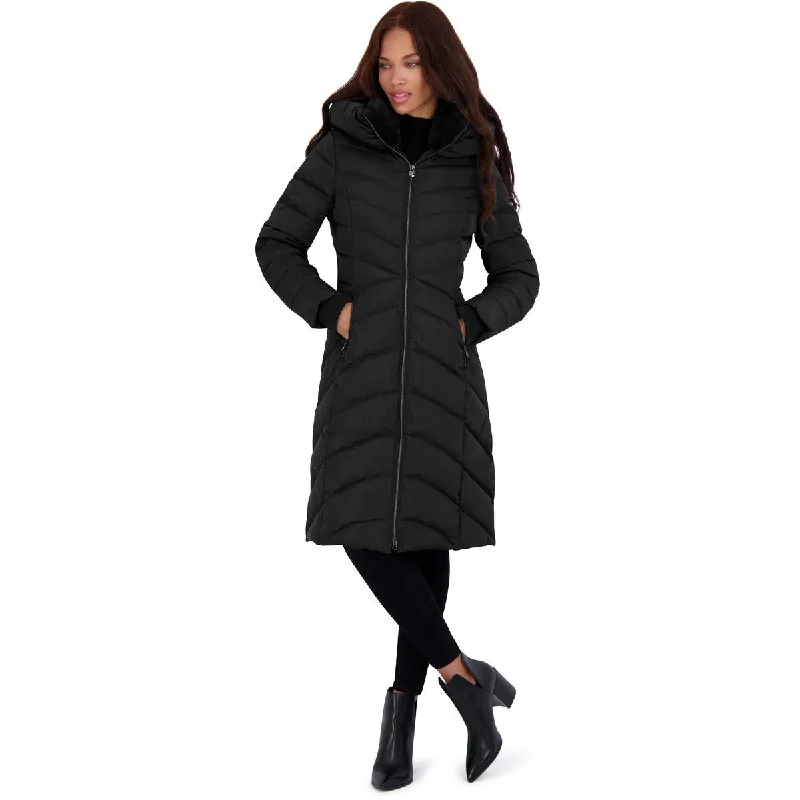 Laundry by Shelli Segal Women’s Long Quilted Puffer Coat with Faux Fur Collar