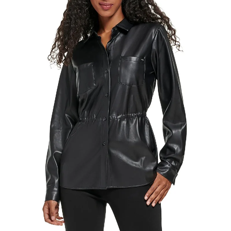 Calvin Klein Womens Faux Leather Lightweight Motorcycle Jacket