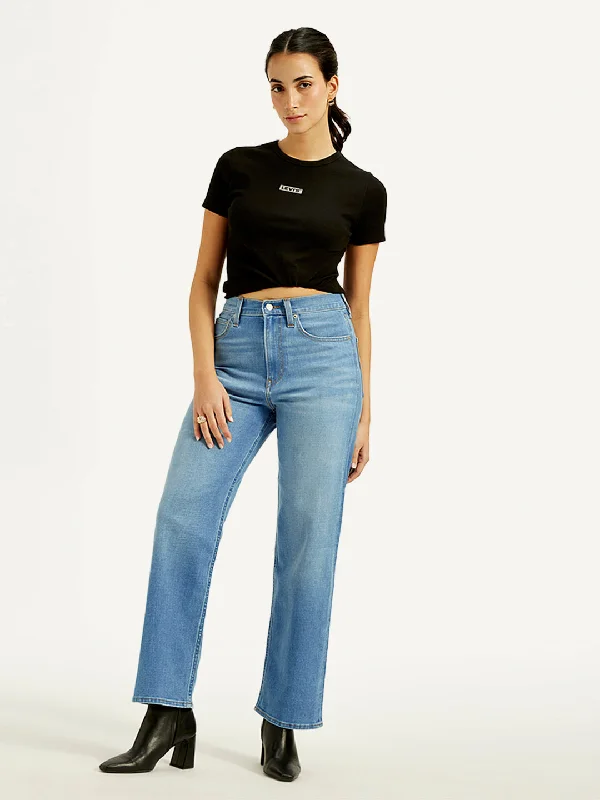 Women's High Rise Ribcage Straight Fit Blue Jeans