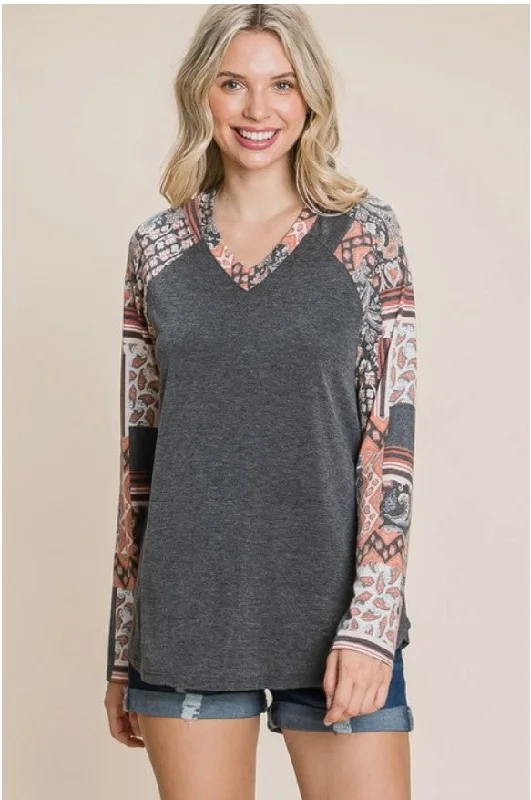 Charcoal /top w/Printed Sleeves - #5489-5494