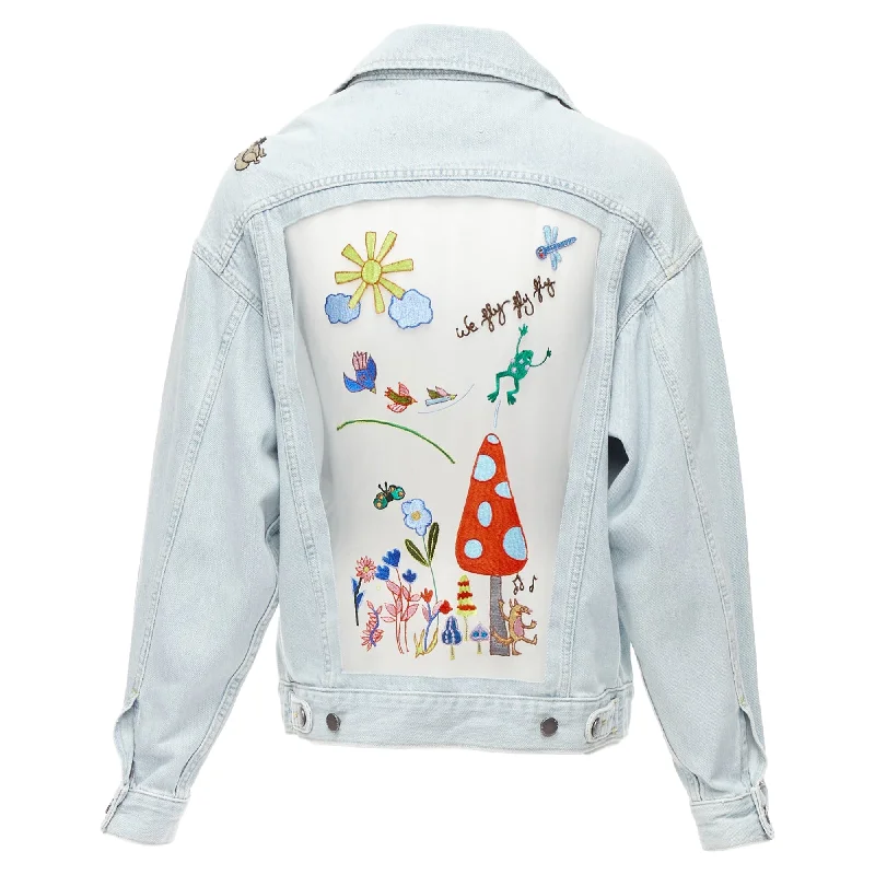 Mira Mikati Washed Denim Sheer Embroidery Oversized Jacket