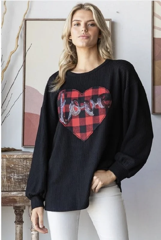 Black Ribbed Top w/Plaid Valentine Love Patch - #8637-8642