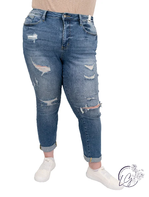 Curvy Alexa High-Rise Distressed Boyfriend by Judy Blue