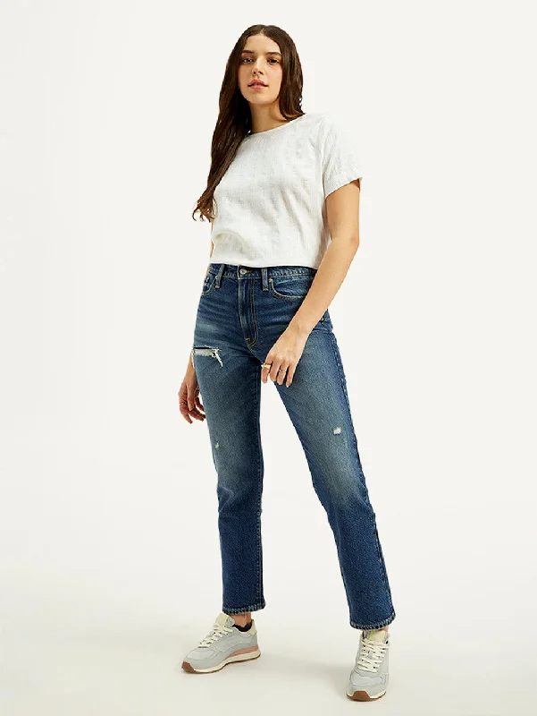 Women's High Rise Straight Fit Blue Jeans