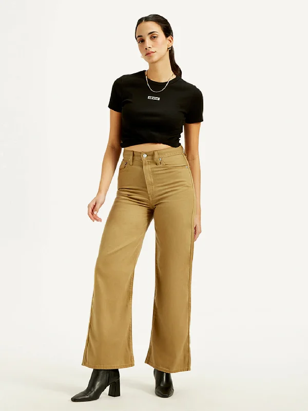 Women's High Rise Ribcage Wide Leg Khaki Jeans