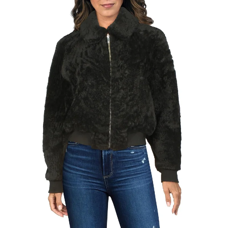 Theory Womens Dolman Leather Shearling Bomber Jacket