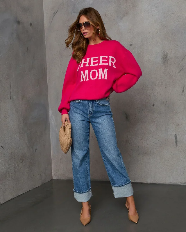 Cheer Mom Knit Pullover Sweater - Cream