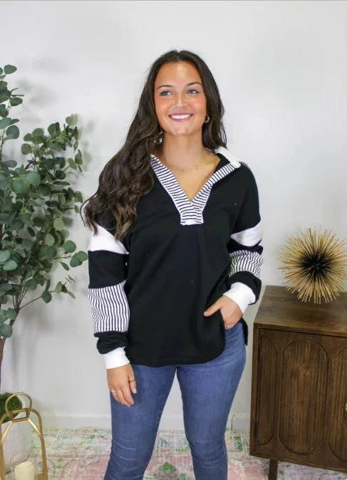 Black Patchwork Sweatshirt - #7752-7755