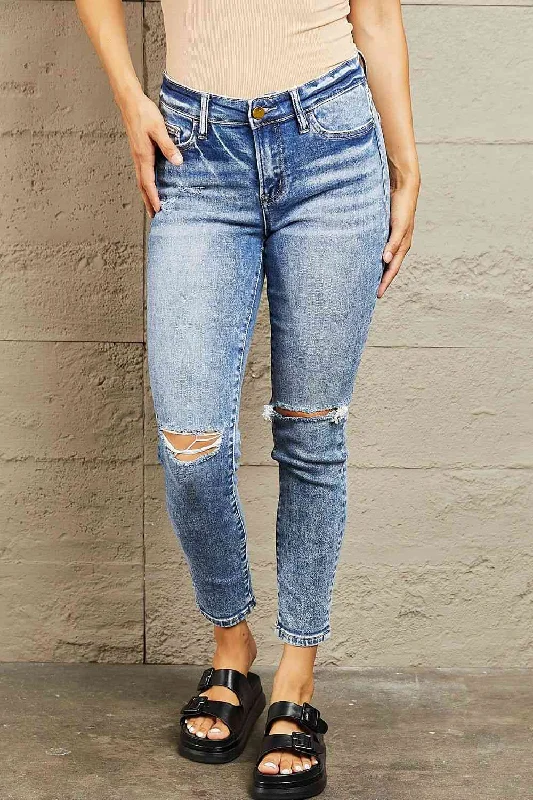 BAYEAS Mid Rise Distressed Skinny Jeans