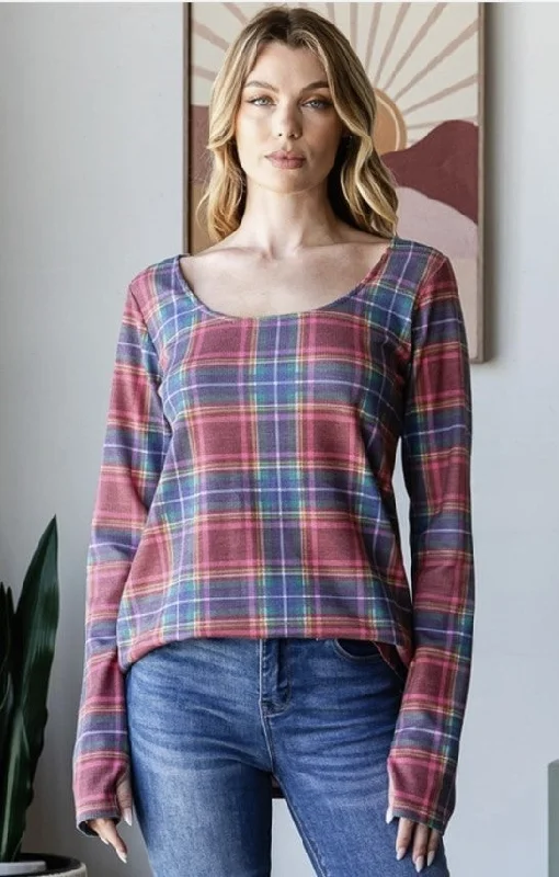 Red/Blue Plaid Top w/Thumbhole - #8504-8509