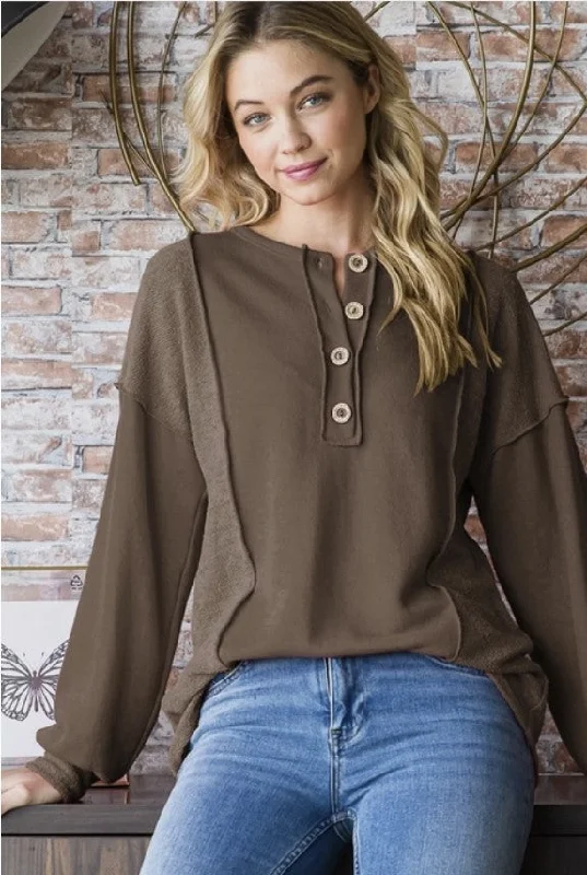 Mocha Contrast Top w/Buttons - #8625-8630