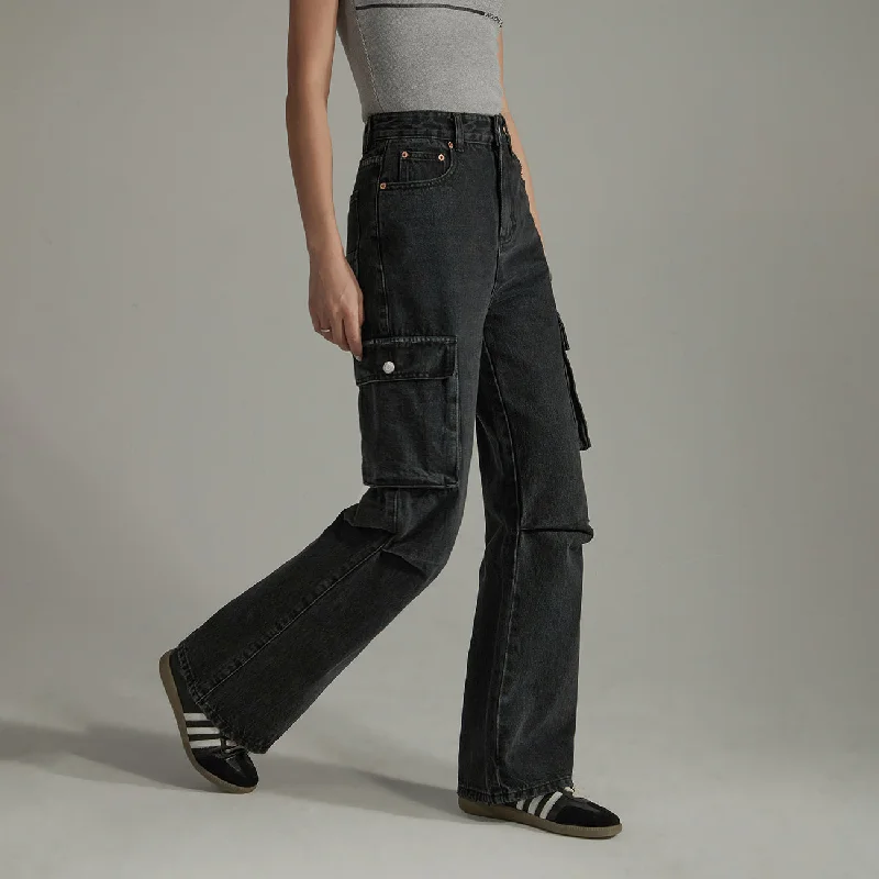 Multi-Pocket Wide Denim Jeans