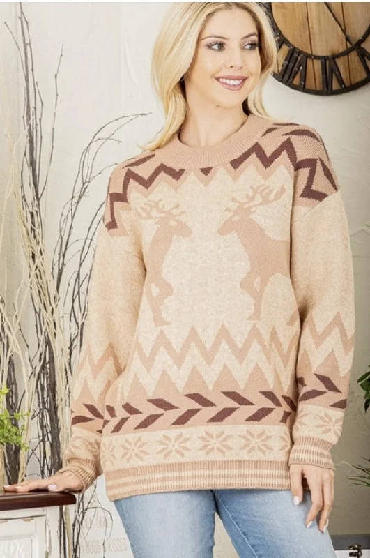 Taupe Reindeer Sweater - #8290-8295