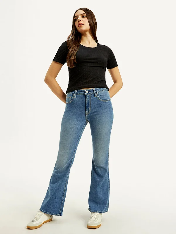 Women's Mid Rise Flared Blue Jeans