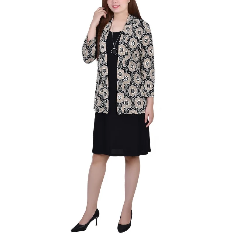 NY Collection Womens Petites Printed Knit Open-Front Blazer