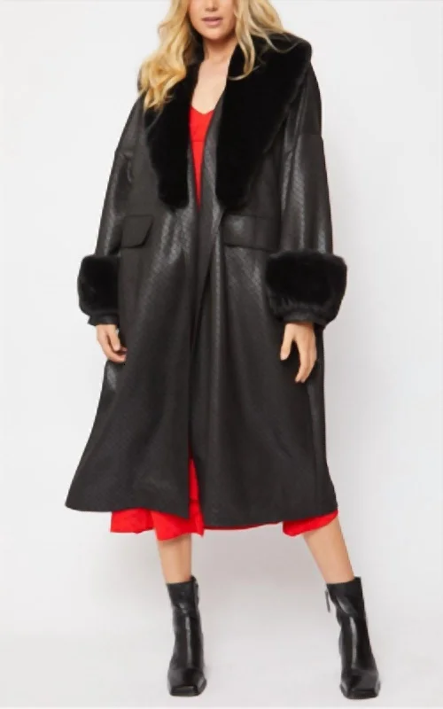 Jayley Oversized Faux Suede Jacket With Detachable Faux Fur Cuffs & Collar In Black