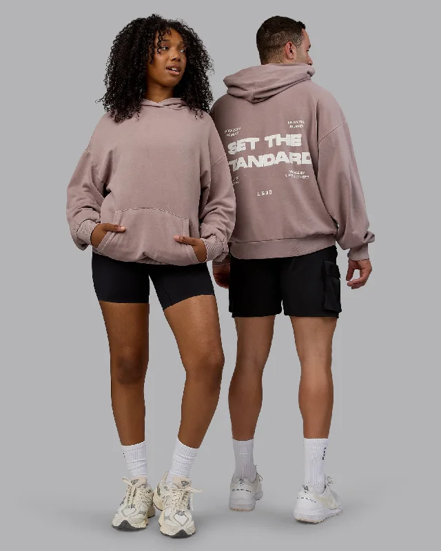 Unisex Washed Set the Standard Hoodie Oversize - Greyish Purple-Off White