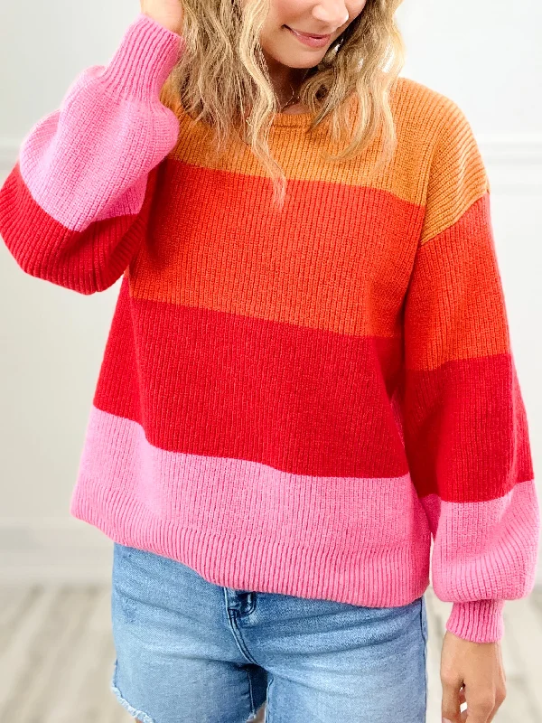 I've Got Sunshine Bold Rainbow Stripe Oversized Knit Sweater Top