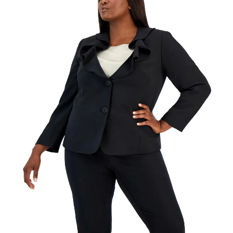 Kasper Womens Plus Ruffled Collar Suit Separate Two-Button Blazer