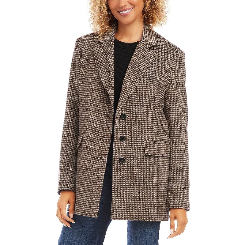 Womens Wool Blend Houndstooth Pea Coat