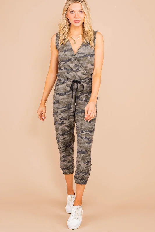 This Is It Olive Green Camo Jumpsuit