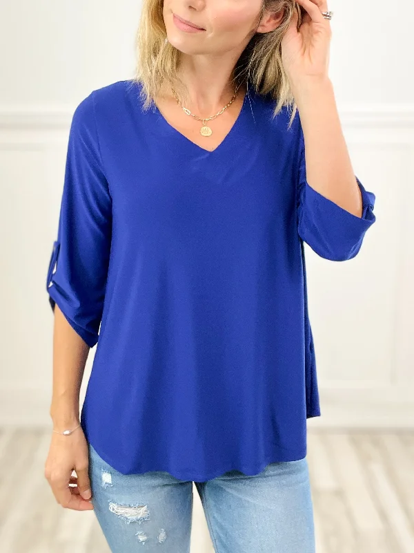 Hey Driver Three Quarter Sleeve Solid Knit Top