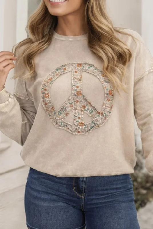 Plus Size Floral Peace Sign Sweatshirt - #8002-8004