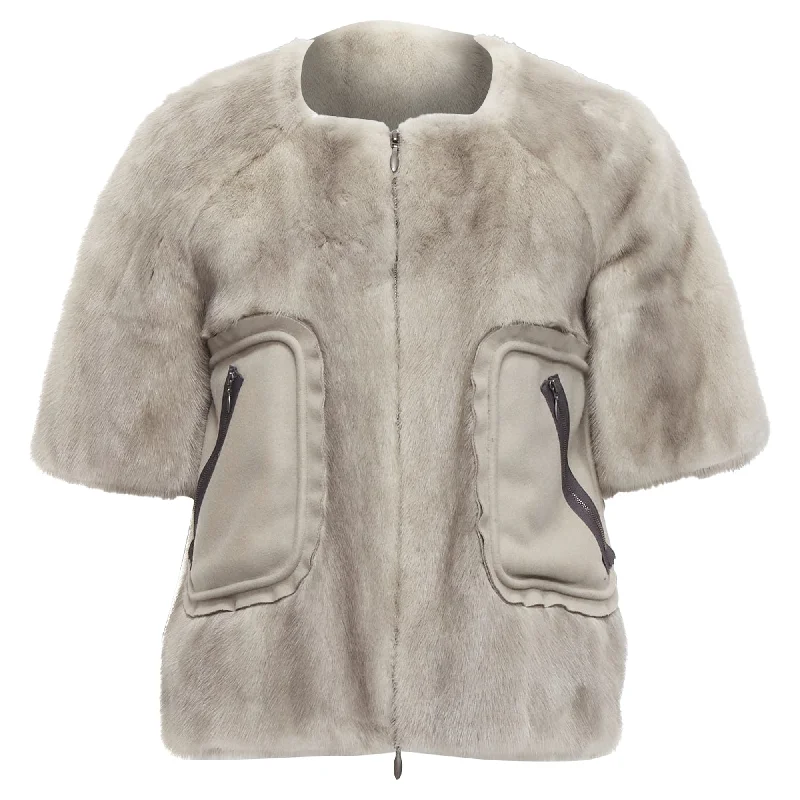 Marni Fur Rounded Short Sleeve Dual Pocket Cropped Jacket