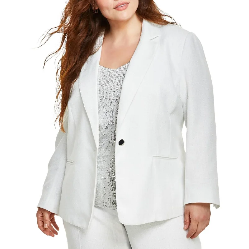 Anne Klein Womens Plus Metallic Suit Separate One-Button Blazer