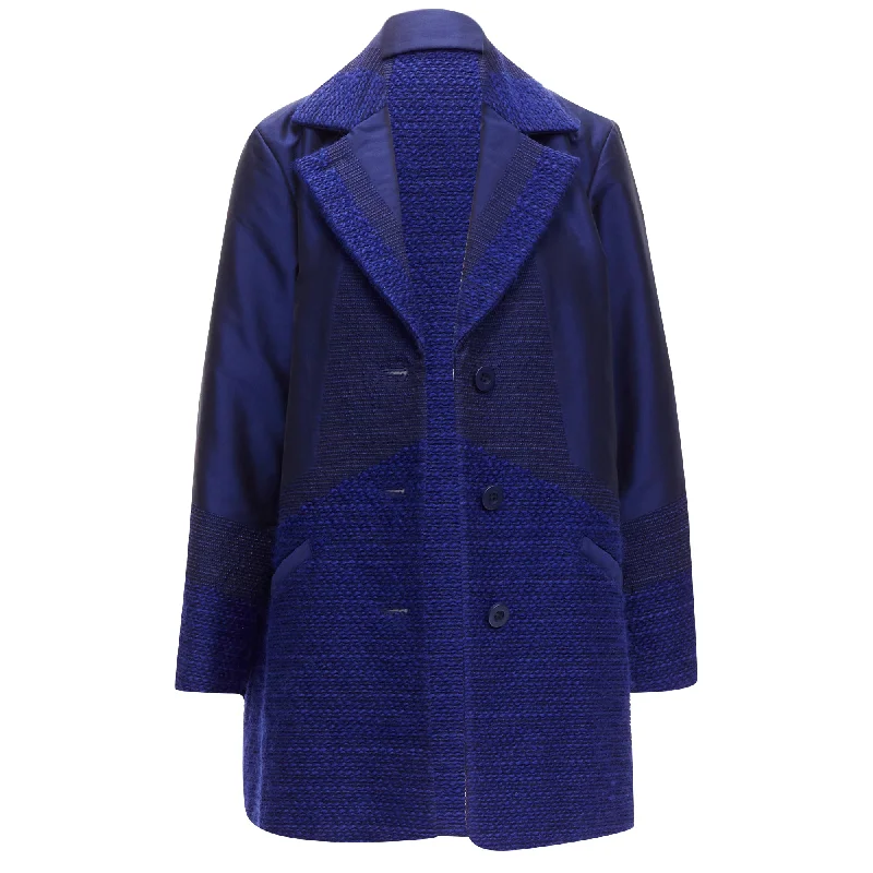 Issey Miyake cobalt taffeta tweed multi-texture jacket coat