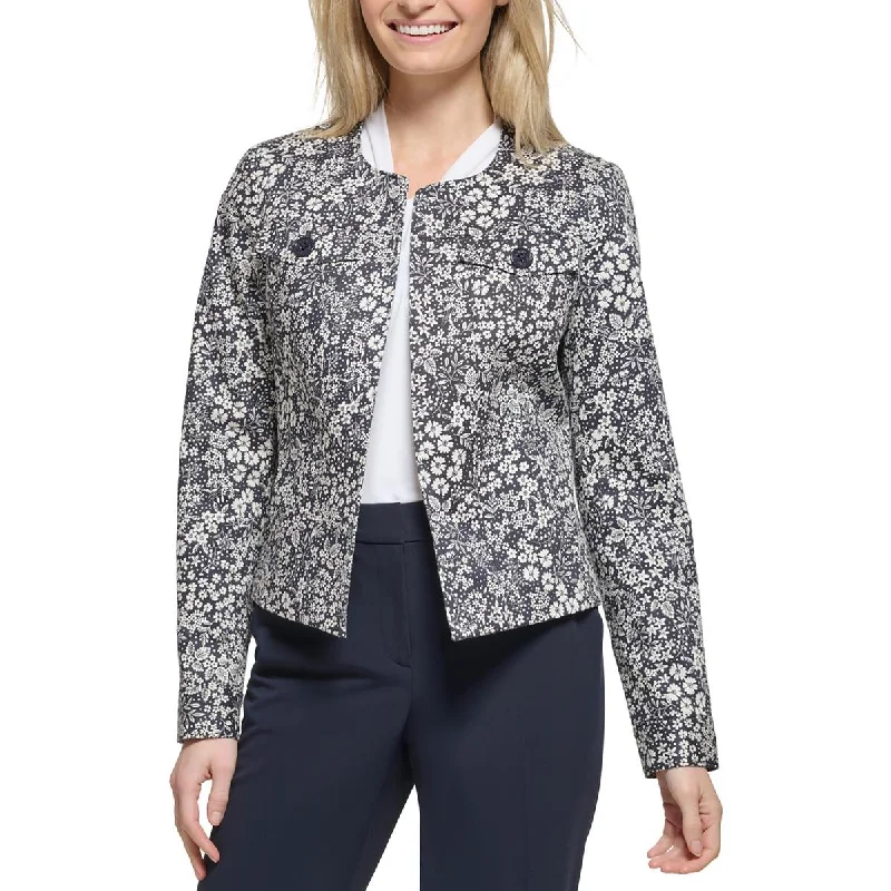 Tommy Hilfiger Womens Ditsy Floral Print Cotton Open-Front Blazer