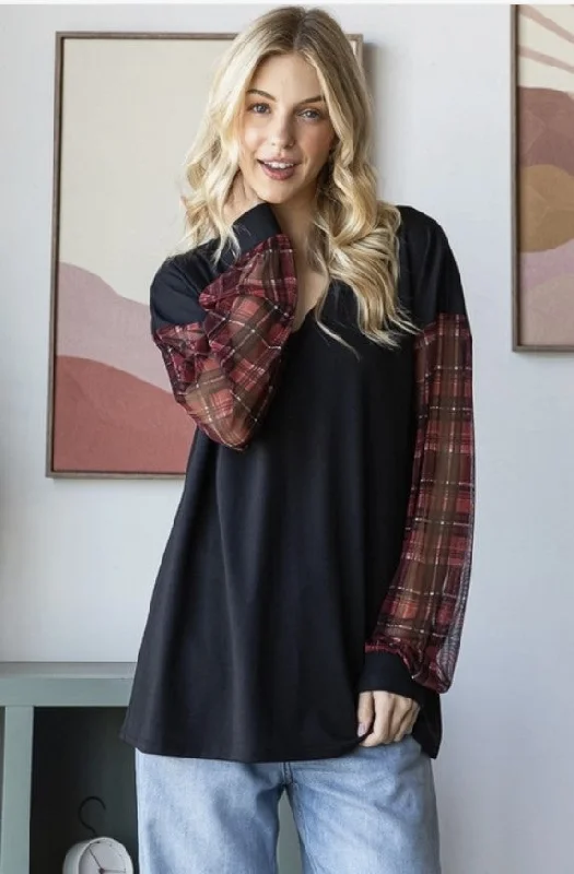 Black Top w/Plaid Puff Sleeves - #8266-8271