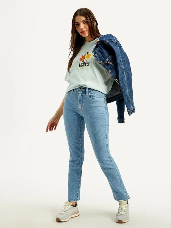 Women's High Rise Straight Fit Light-blue Jeans