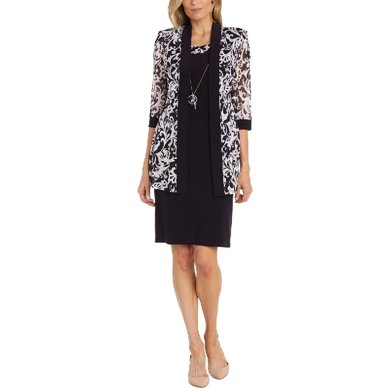 R&M Richards Womens Mesh Printed Duster Blazer