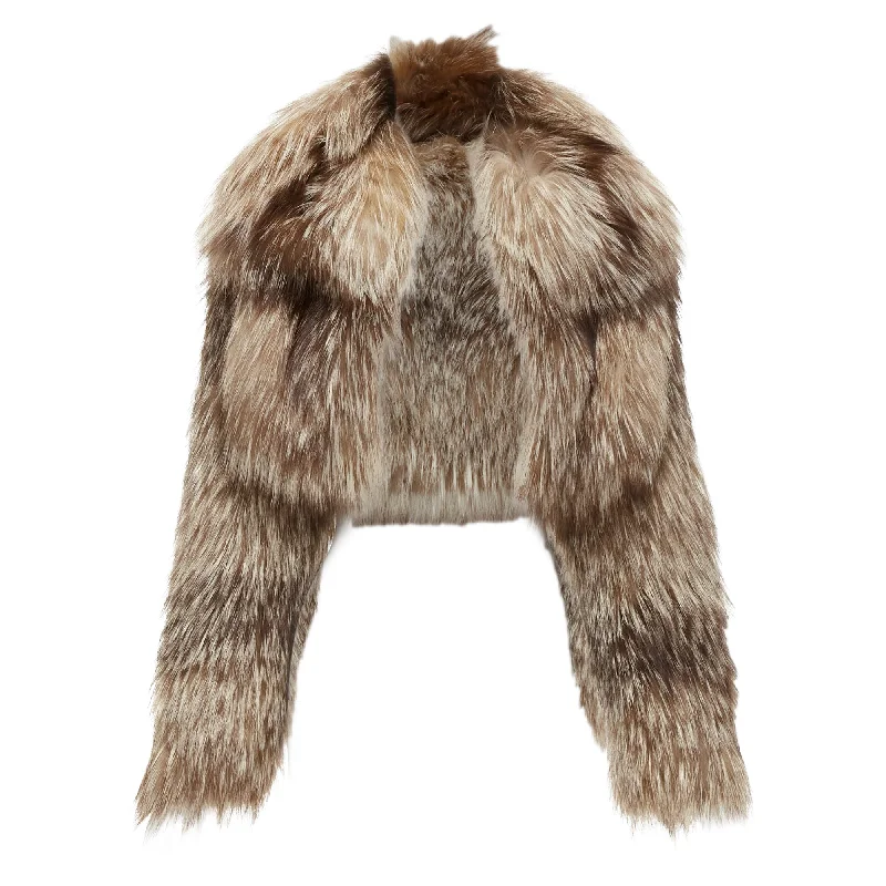 Fendi Fur Long Sleeve Crop Jacket With Detachable Collar