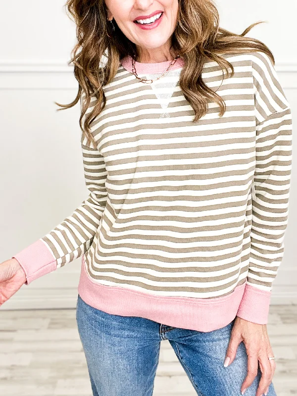 Crew Neck Color Block Banded Long Sleeve Top