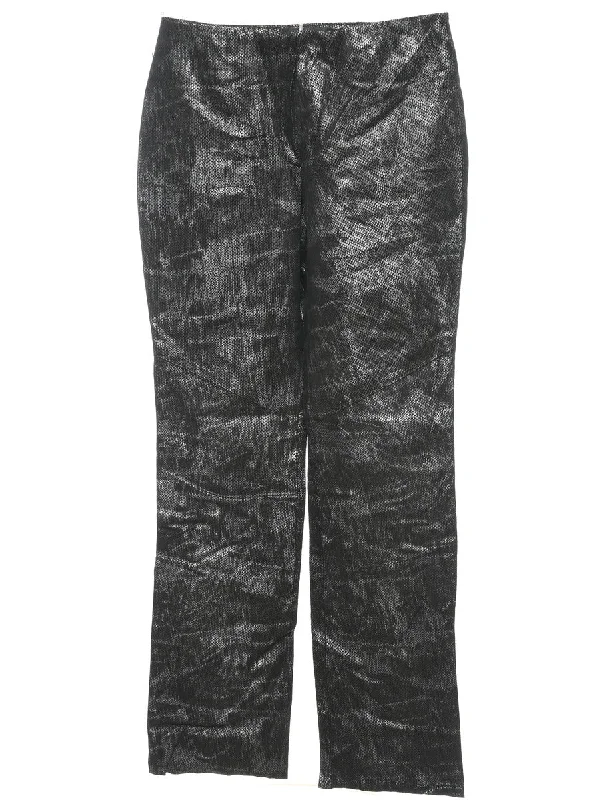 Black Faux Leather Snakeskin Y2K Pattern Trousers - W32 L35 Sporty Women's Tennis