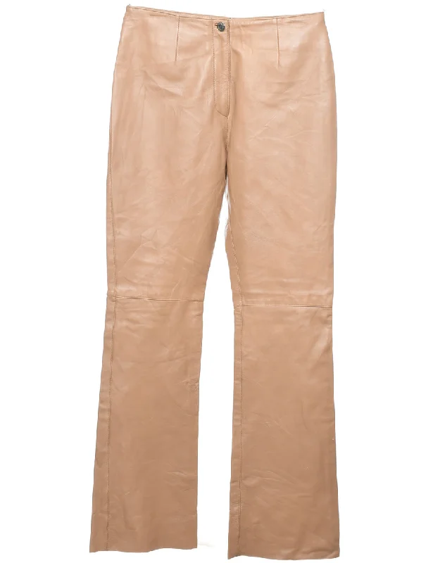 Light Brown Faux Leather Trousers - W32 L34 Laid - back Women's Vibe
