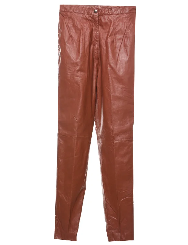 High Waist Maroon Vintage Leather Trousers - W26 L30 Dapper Women's 1920S