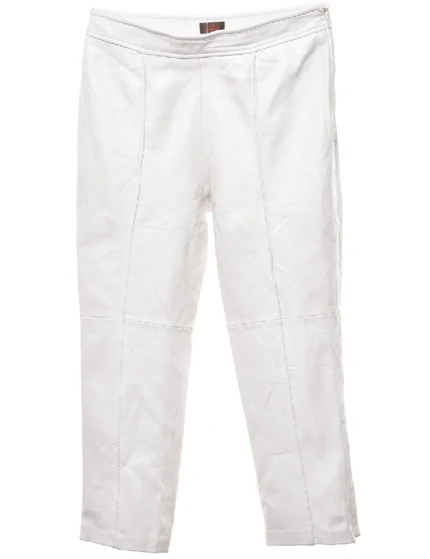 White Leather Trousers - W28 L22 Bold Women's Statement