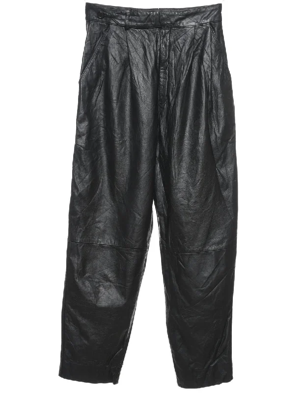 Black Classic Leather Trousers - W26 L26 Cool Women's Distressed
