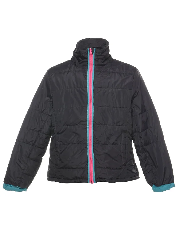 Black Contrast Zip Puffer Jacket - L Sustainable Organic